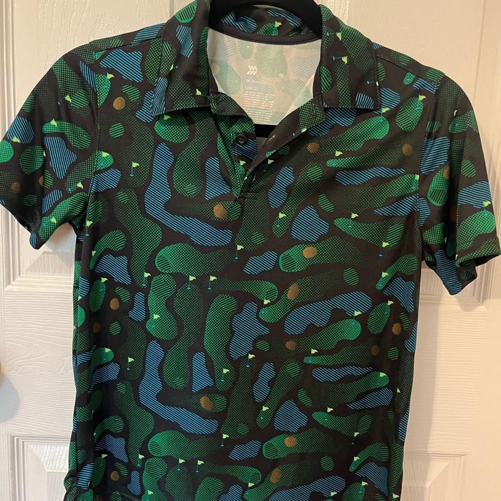 All in Motion Men's Blue and Green Patterned Polo